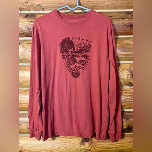 Men’s United by Blue Red Graphic T-Shirt Tee with Outdoors Camping Scene…